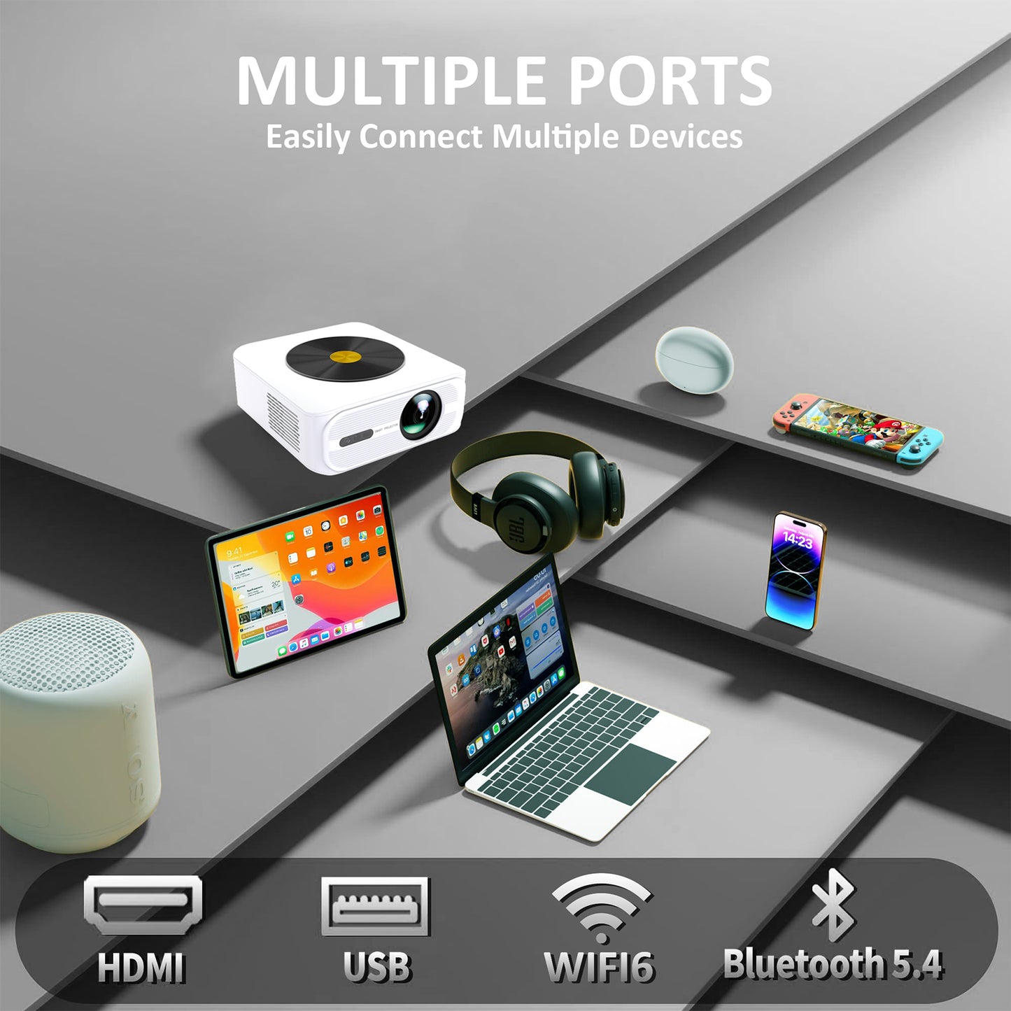 Vivicine New Android 11 1920x1080p Full HD 1080p Support 4K Home Movie Projector,Electric focus,Auto keystone